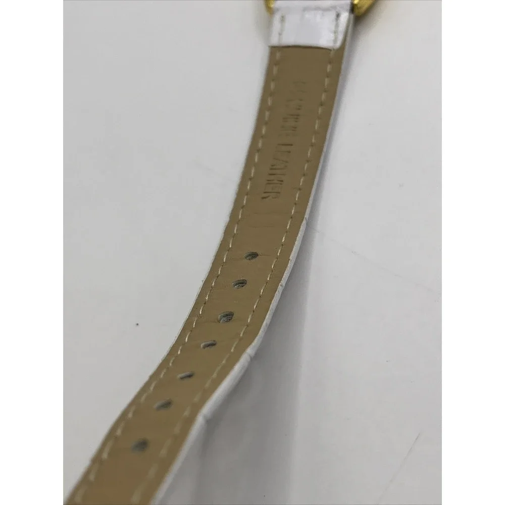 Unika Women's Quartz Watch Gold Tone Case White‎ Leather Band- New Battery